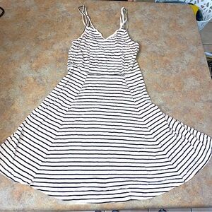 MUDD Knit Stretch Tank Dress Striped V Neck A Line Flare Strappy Back Women’s M
